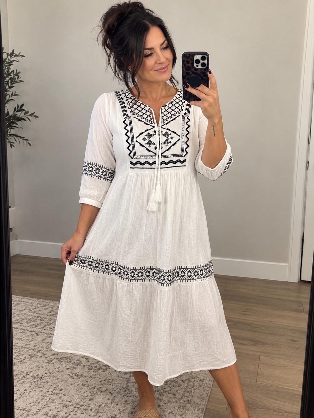 Hayden Los Angeles White Embroidered Boho Midi Dress | Size Small